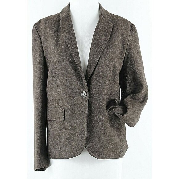 Studio M Sz 12 Brown Multi Tweed One Button Poly Rayon Spandex Jacket - Picture 3 of 7